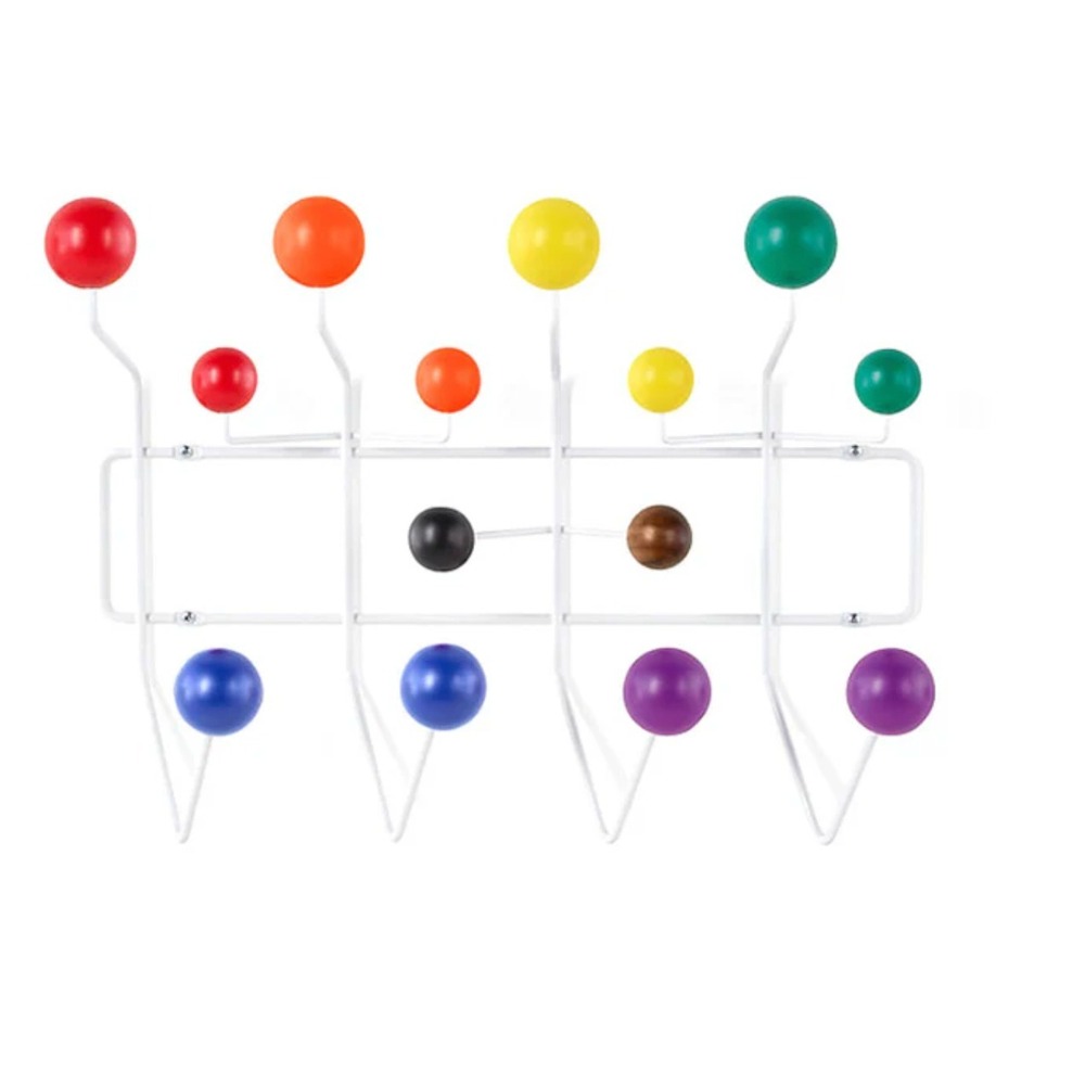Eames Hang-it-all (Eames Pride) White Frame, Solid Wood Rainbow Spheres Hooks
